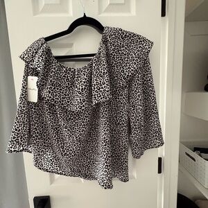 ODDY Black and White Leopard Print Blouse